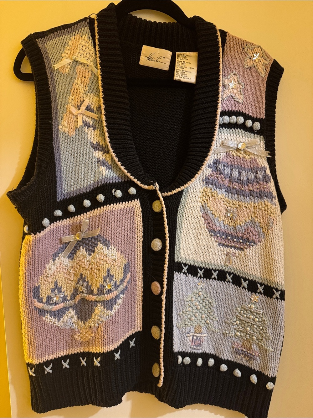 Ugly but cute oversized Christmas vest Black with Pastel Accents